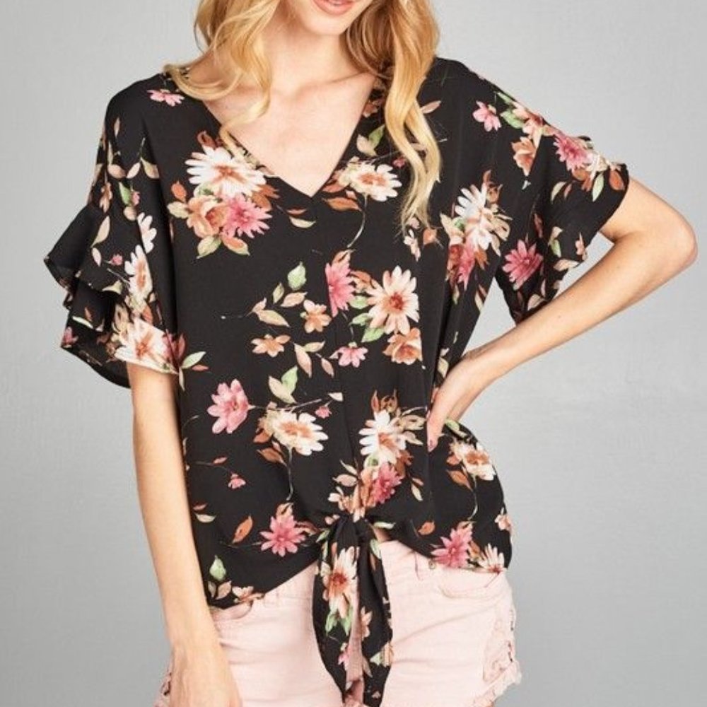 Floral Chiffon V Neck Top